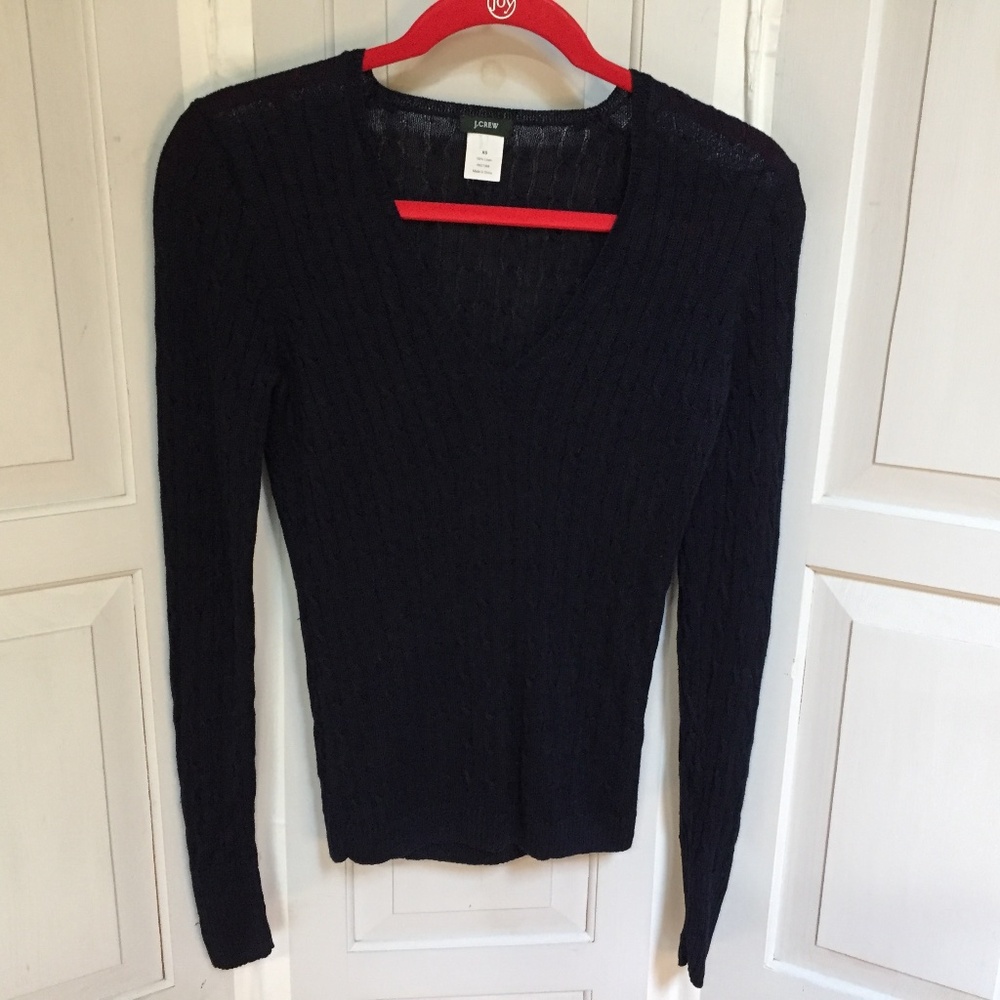 J. Crew Navy Blue Linen V-Neck Sweater